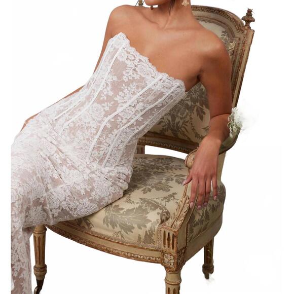 knee length dresses for ladies The Romanza Dress in White Chantilly Lace 14 / White Chantilly Lace
